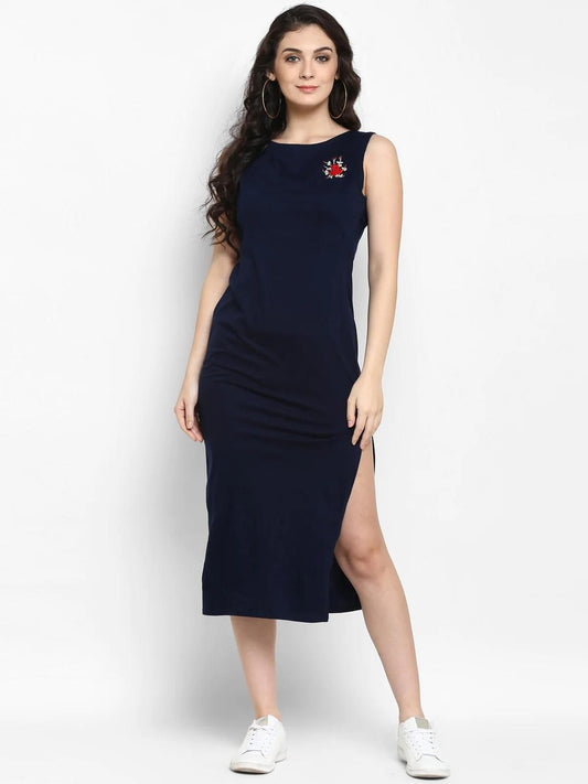 PANNKH Navy Embroidered Knitted Dress